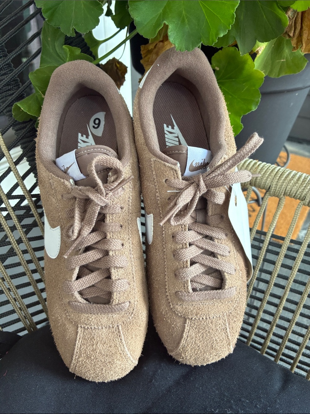 Nike Women’s Brown Suede Sneakers with White Swoosh